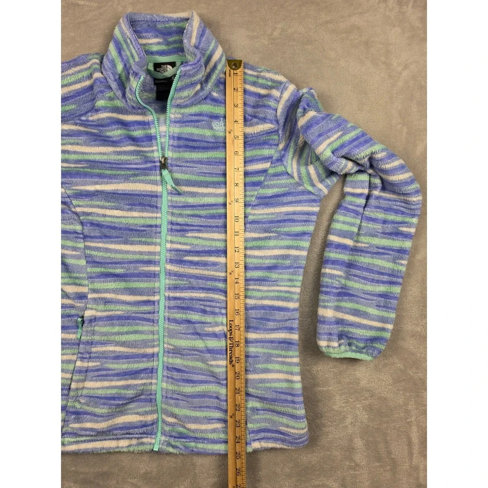 The North Face Fleece Jacket‎ Youth Girls XL Blue Green Striped Full Zip Outdoor